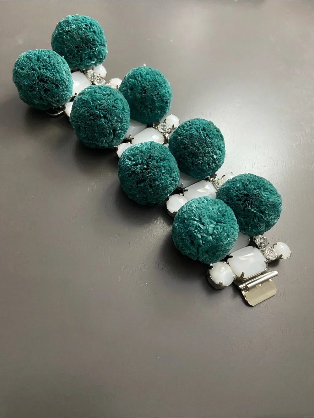 Tory Burch Teal Pom-Pom and White Stone Bracelet